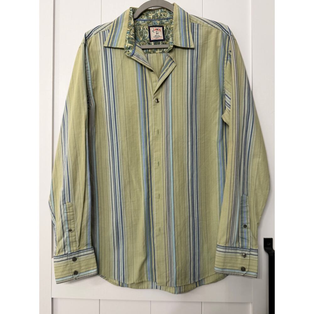 J. Garcia VINTAGE long-sleeve striped buttonup shirt patterned cuff sz Med VTG